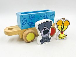 Масивно дървено вагонче с животни голямо