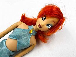 Кукла оранж коса и боти в синьо